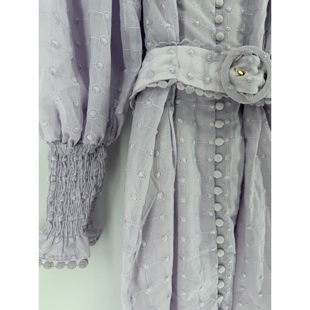 SABO Belted Larose Dress Lilac Square Neckline Puff Sleeves Vintage Flair Size 4 - Picture 4 of 11